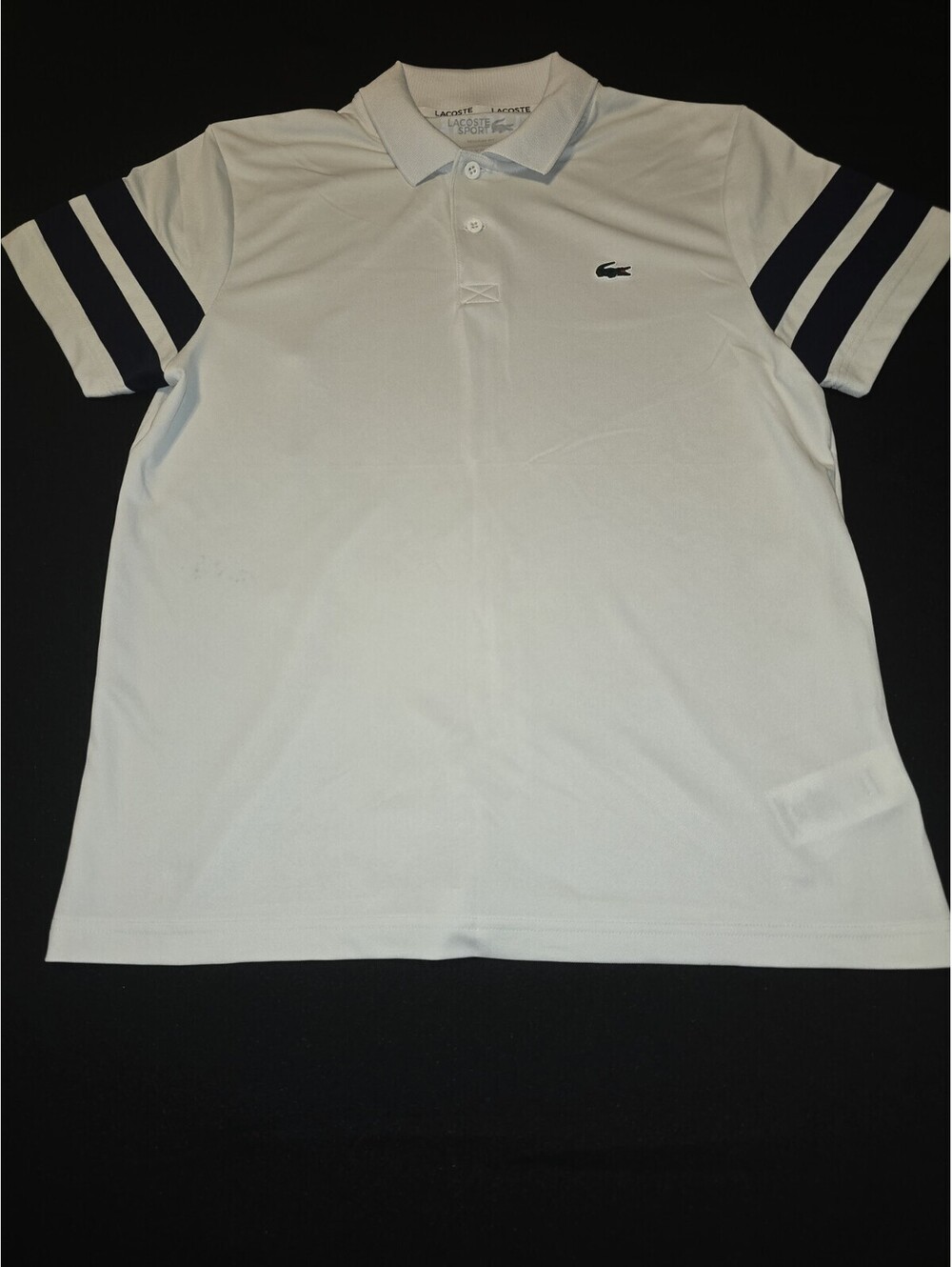 Lacoste Men's Regular Fit White & Blue Ultra Dry Pique Sport Polo Size Medium
